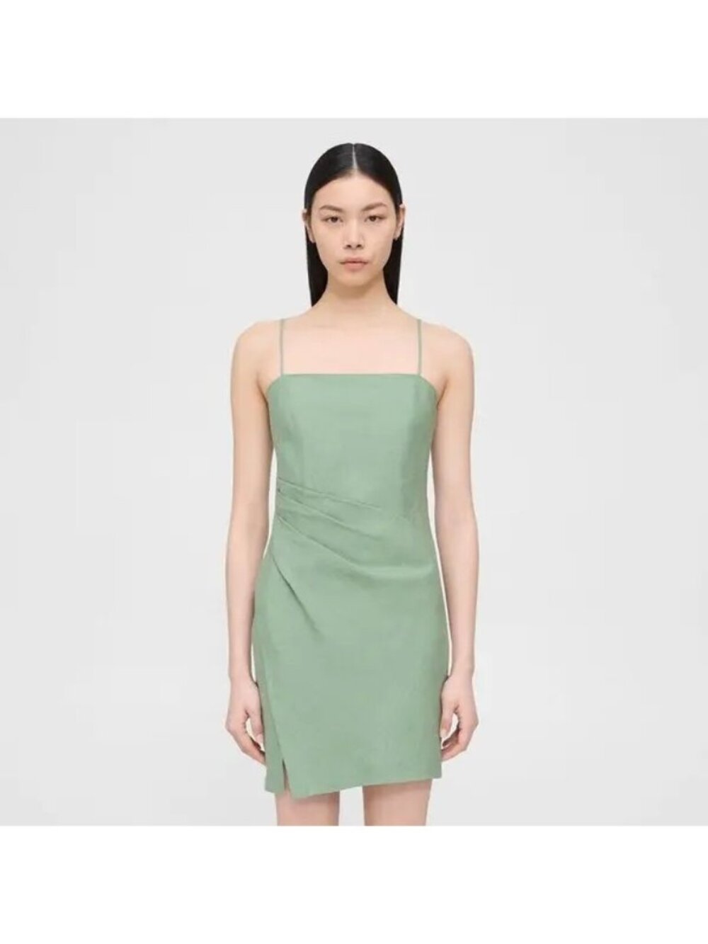 THEORY Galena Leaf Green Linen Dress Size 12 NEW NWT
